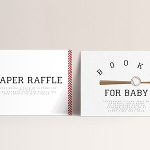 Baseball Baby Shower Book & Diaper Raffle Card - Dekoracja Baby Shower, Wkładki z zaproszeniem na Baby Shower w stylu baseballowym, Edytowalne natychmiastowe pobranie