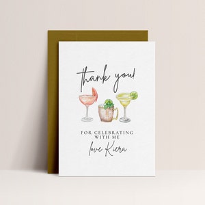 Biglietto di ringraziamento per cocktail di addio al nubilato - bevande per l'addio al nubilato, cocktail per l'addio al nubilato di ringraziamento, addio al nubilato, download immediato modificabile per il compleanno