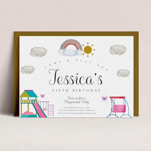 Playground Birthday Party Invitation - Park Birthday Party Invite, Playground Birthday Party Invite, Outdoor Party Invitation, Play Invite