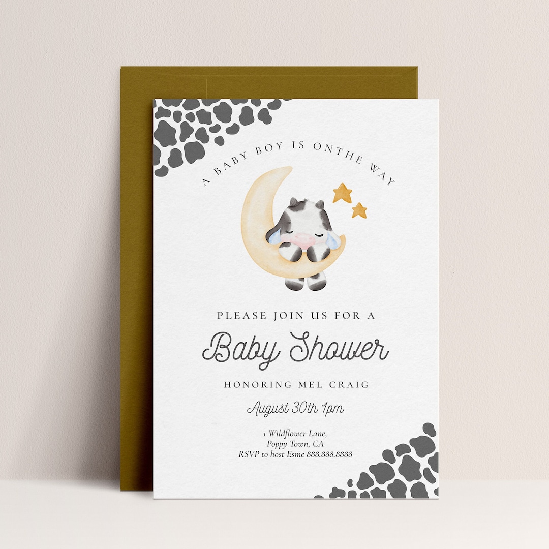Cow Baby Shower Invitation Cow Invitation, Gender Neutral Baby Shower
