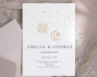 Moon Wedding Invite Template - Celestial Wedding Invitation, Stars Wedding Invite, Constellation Wedding Invite, Editable Digital Download