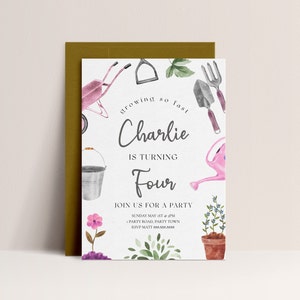 Gardening Birthday Invitation - Gardening Party Invite, Farmers Market Birthday Invite, Girls Birthday Invitation, Editable Instant Download
