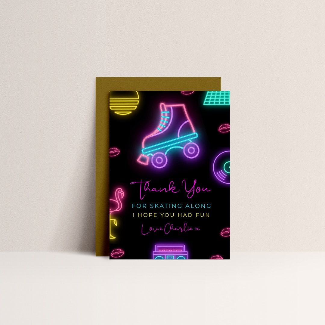 Roller Skate Thank You Card-roller Skate Birthday, Skating Party, Skate ...