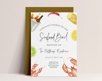 Seafood Boil Party Invitation - Crawfish Boil Invitation, Seafood Party Decor, Shrimp Boil Invitation, Engagement, Editable Instant Download