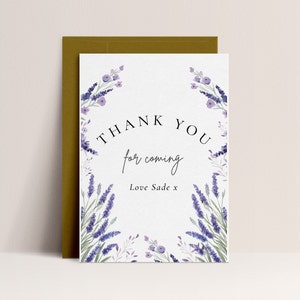 Lavendel bruids douche dank u kaart - paarse bruids douche Decor, Lila bruiloft Decor, bloemen bruids douche dank u, bewerkbare download