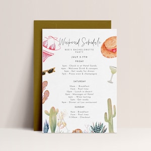 Desert Bachelorette Itinerary Template - Cactus Bachelorette Itinerary, Weekend Itinerary, Boho Desert Itinerary Invite, Instant Download