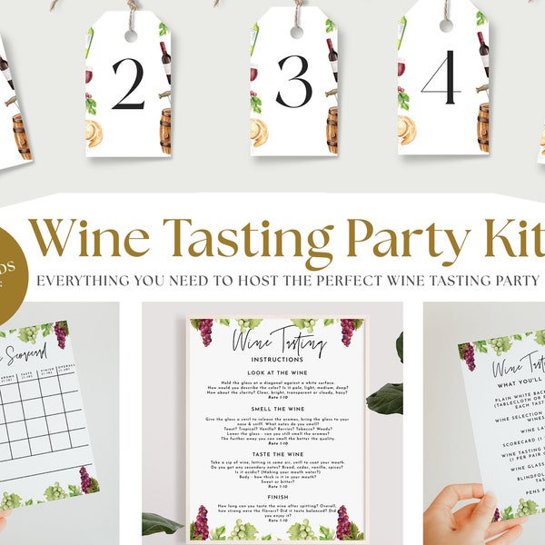 Wine Tasting Party Kit -Wine Tasting Scorecard, Wine Tasting Notes Instructions, Wine Tasting Ticket, Wine Tasting Labels, Editable Download