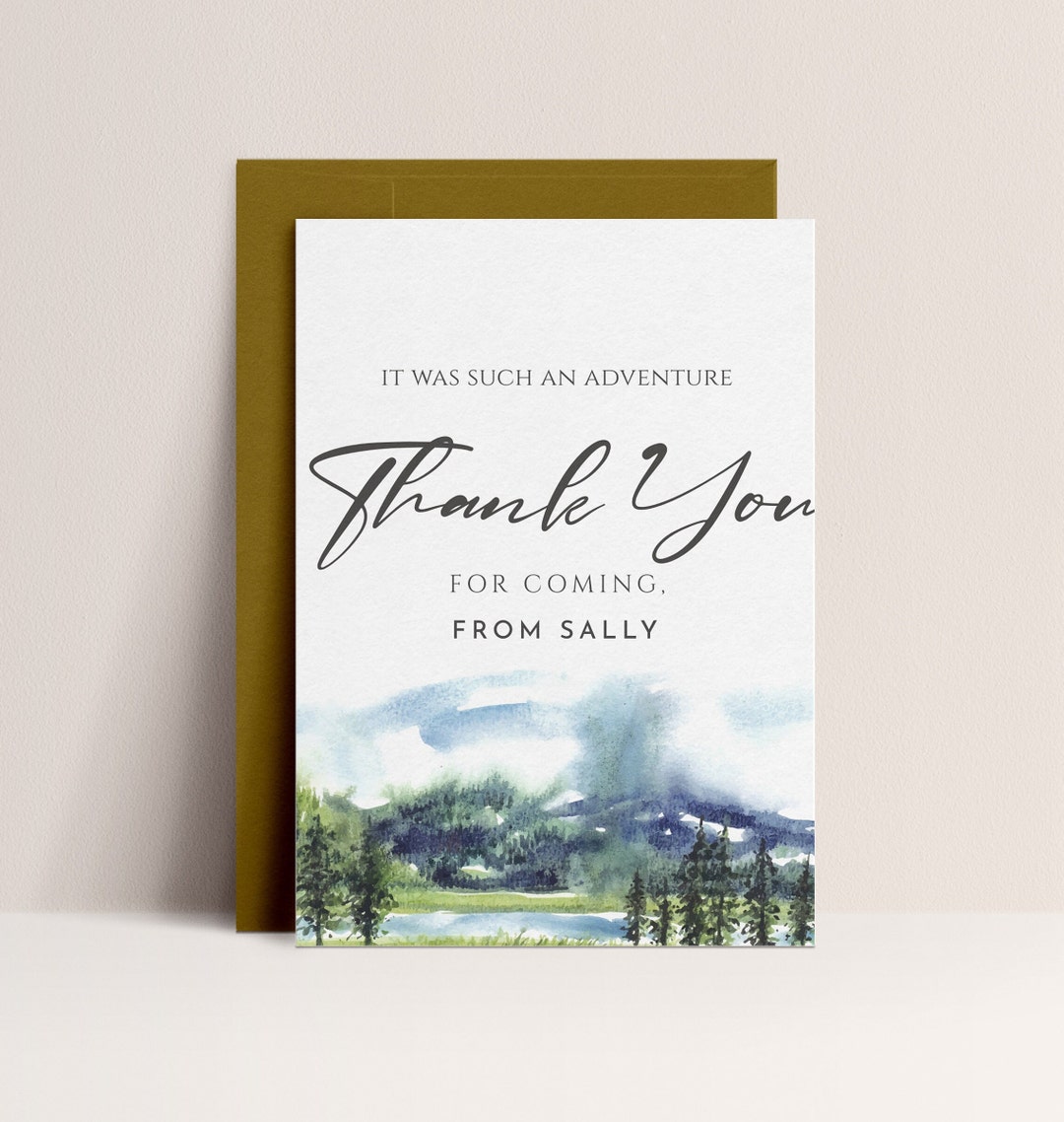 Mountain Thank You Card - Adventure Theme, Mountain Theme Birthday ...