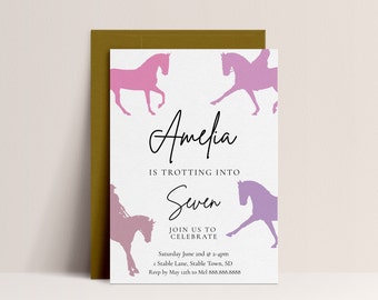 Horse Birthday Invitation Girl - Editable Horse Party Invitation Digital, Horse Riding Invitation, Horse Birthday Invite, Instant Download