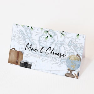 Segnaposto da viaggio - Tenda per alimenti da viaggio, Decorazioni per feste per baby shower da viaggio, Tema per baby shower da viaggio, Etichetta per alimenti da viaggio, Download istantaneo modificabile