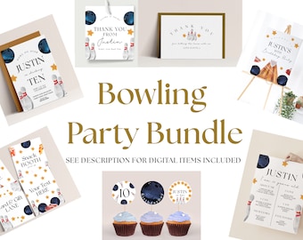 Bowling Party Paket - Bowling Geburtstagsparty Bundle, Bowling Partydekoration, Bowling Party Boy, Kinder Bowling Bearbeitbar Sofort Download