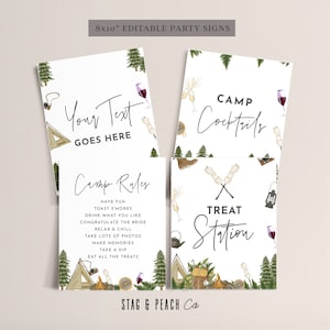 Camping Bachelorette Signs 8x10&quot; - Camping Bachelorette Games Signs, Camping Bachelorette Decor, Camp Bachelorette Banner, Editable Download