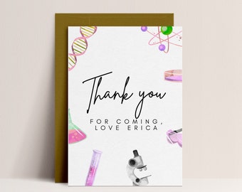 Science Party Thank You Card Girls - Science Birthday Card, Science Party, Science Party Favors, Science Party Decor Pink, Editable Download
