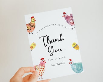 Chicken Thank You Card - Farm Birthday Thank You, Chicken Birthday Decor, Barnyard Thank You, Country Theme, Editable Instant Download