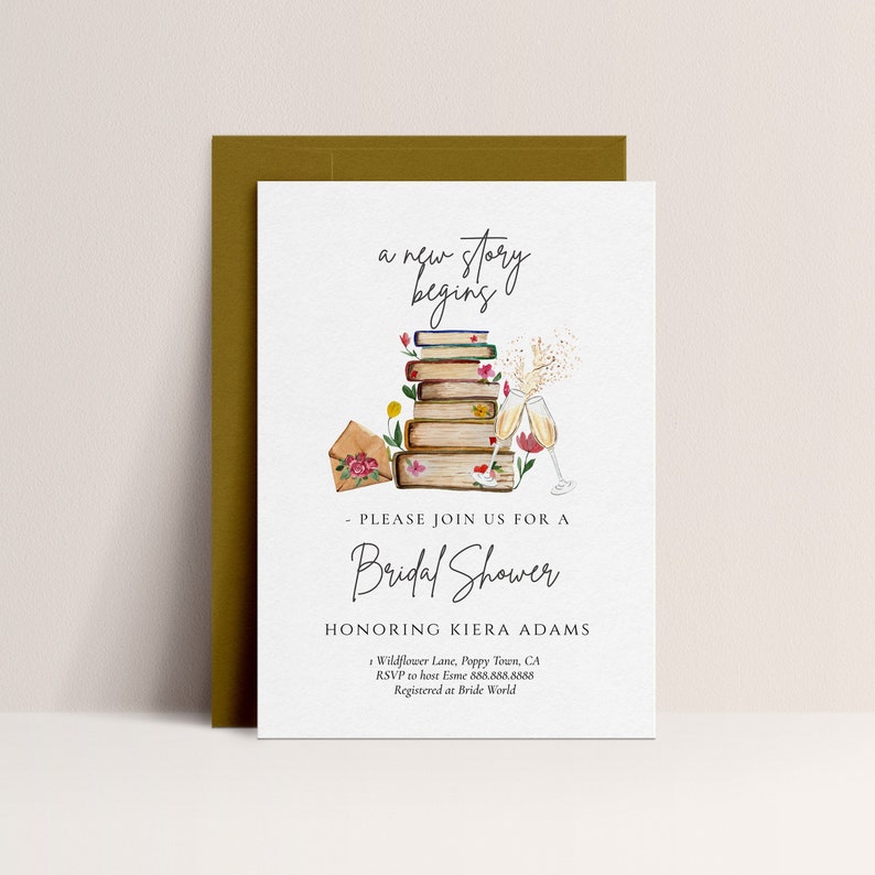 Storybook Bridal Shower Invite-Book Themed Bridal Shower Invitation, Book Shower Invitation, Library Bridal Shower Invite, Editable Download image 1