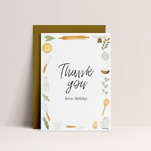 Tarjeta de agradecimiento de cumpleaños de cocina - Decoraciones de cumpleaños del chef, tema de cocina, decoración para hornear, fiesta de horneado gracias, descarga instantánea editable