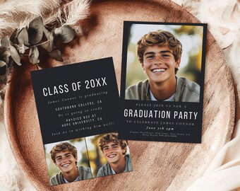 Graduation Invitation Boy Template with Photo-Graduation Invitation 2025, Simple Graduation Announcement, College or Senior Digital Download