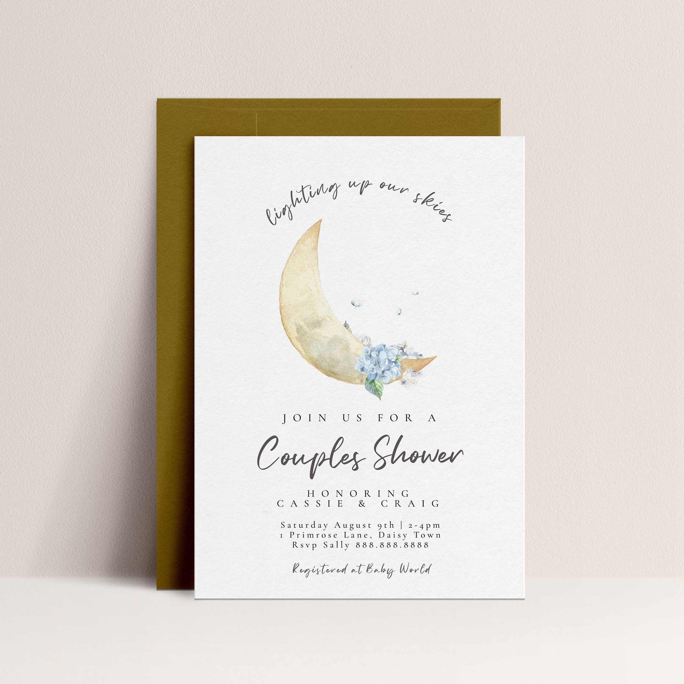 Moon Theme Baby Shower Invitation Celestial Theme Invitation Star Theme Baby Shower Invite Couples Shower Moon Phase Editable