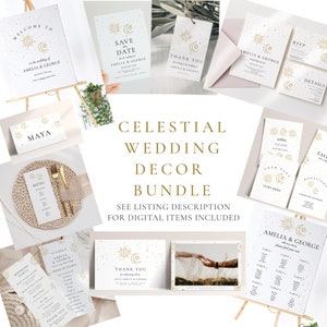 Celestial Wedding Decor Bundle-Celestial Wedding Invite, Star Wedding Decor, Moon Wedding Decor, Signs, Program Editable Printable Downloads