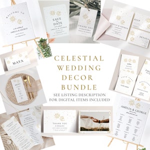 Himmlische Hochzeit Dekor Bundle-Himmlische Hochzeit einladen, Stern Hochzeitsdekor, Mond Hochzeitsdekor, Schilder, Programm Bearbeitbare druckbare Downloads