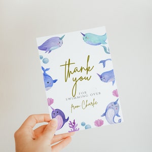 Narwhal Birthday Thank You Card-editable Narwhal Party Favors, Narwhal ...