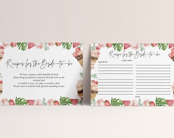 Ice Cream Recipe Bridal Shower Cards - Scooped Up Bridal Shower, Ice Cream Bridal Shower, Recipe Request Card Template, Editable Download