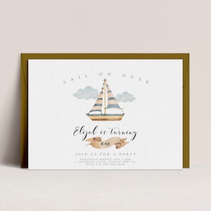 Sailboat Invitation - Nautical Birthday Invitation, Watercolor Sailboat Invite, Modern, Boat Birthday Invite, Blue Editable Instant Download