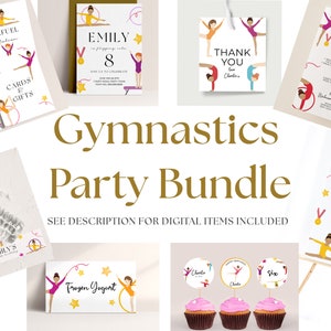 Gymnastics Party Decor Bundle - Gymnastics Party Supplies, Gymnastics Party Decorations, Gymnast Birthday Party, Editable Instant Download