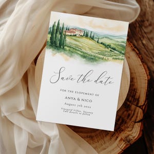 Tuscany Save the Date Template - We&#39;re Eloping Invitation, Italy Elopement, Winery Wedding Save the Date, Italy Wedding Instant Download
