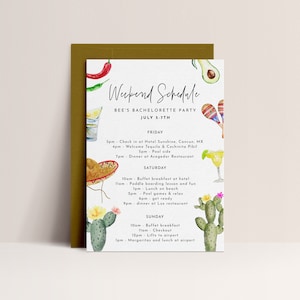 Fiesta Bachelorette Itinerary Template - Mexico Bachelorette Itinerary, Weekend Itinerary, Cactus Bachelorette Invitation, Editable Download