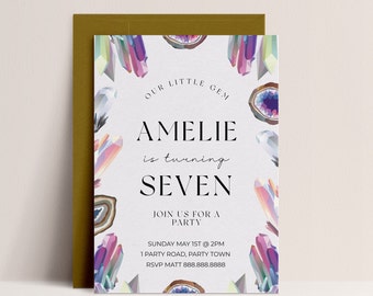 Girl Geology Invitation - Crystal Birthday Party Invitation, Gemstone party invite, Rock Invitation, Geode Invite, Editable Instant Download
