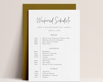 Modern Bachelorette Itinerary Template - Minimal Weekend Itinerary, Hen Party Itinerary Digital Template, Minimal Schedule, Instant Download