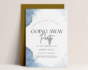 Going Away Party Invitation - Blue Watercolor, Farewell Party Invite, Moving Away Invite, Goodbye, Farewell Party, Editable Instant Download