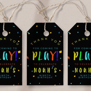 Playground Birthday Favor Tag - Play Birthday Decor, Boys Birthday Party, Park Theme Birthday, Neon, Outdoor, Editable Instant Download