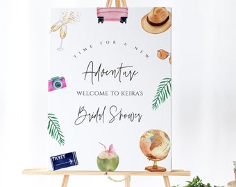 Letrero de bienvenida para despedida de soltera de viaje: decoración para despedida de soltera de viaje, temática de aventura, boda con temática de viaje, letrero de bienvenida de viaje editable, descarga