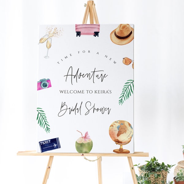 Travel Bridal Shower Welcome Sign - Travel Bridal Shower Decor, Adventure Theme, Travel Theme Wedding, Travel Welcome Sign Editable Download