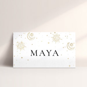 Carte de nom de lieu de mariage céleste-étiquette de nourriture de mariage lune, décoration de mariage lune, décoration de mariage étoile, faveur de mariage céleste, téléchargement modifiable