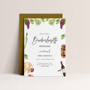 Wine Bachelorette Invitation - Wine Tasting Invitation, Wine Weekend Itinerary, Winery Invitation, Vineyard Bridal Shower,  Instant Download