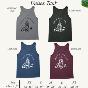 May include: Unisex tank top in five colors: heather grey, classic black, deep navy, classic red, and white. The tank top features a graphic of a mason jar with the text "Shut Your Lid & Can It."