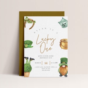 St. Patrick&#39;s Day First Birthday Invitation -Editable Saint Patricks Day Invite Shamrock Lucky, St Patricks Day Invitation, Instant Download
