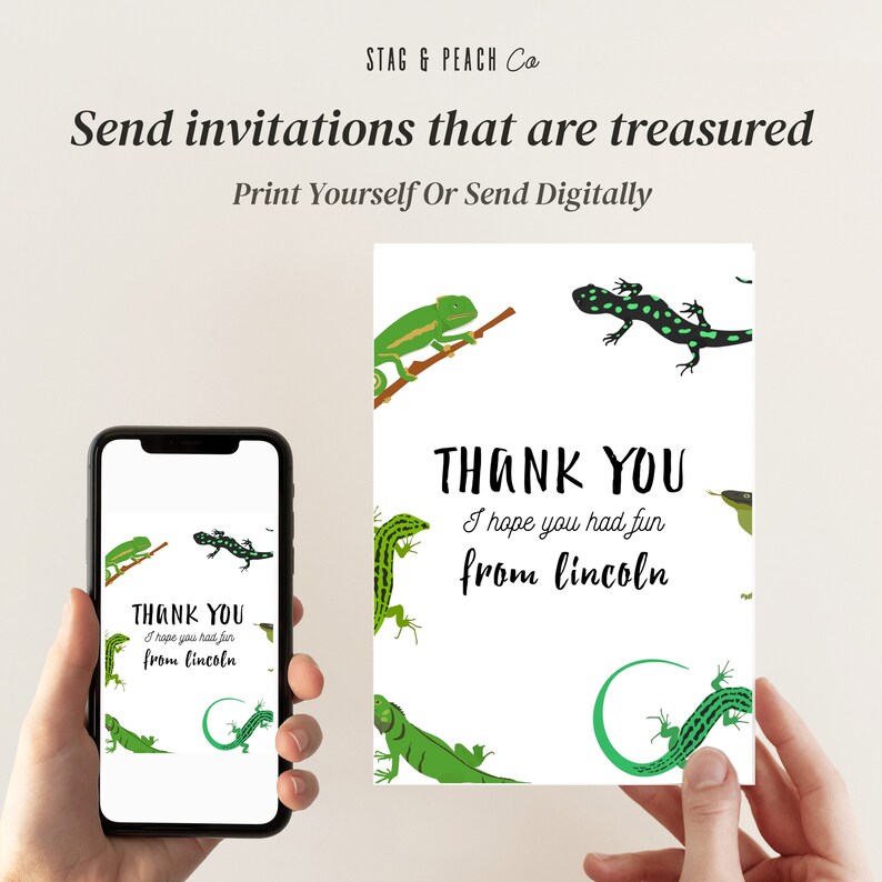 Lizard Thanks Reptile Thank You Card Editable - Reptile Party, Lizard Party, Reptile ...