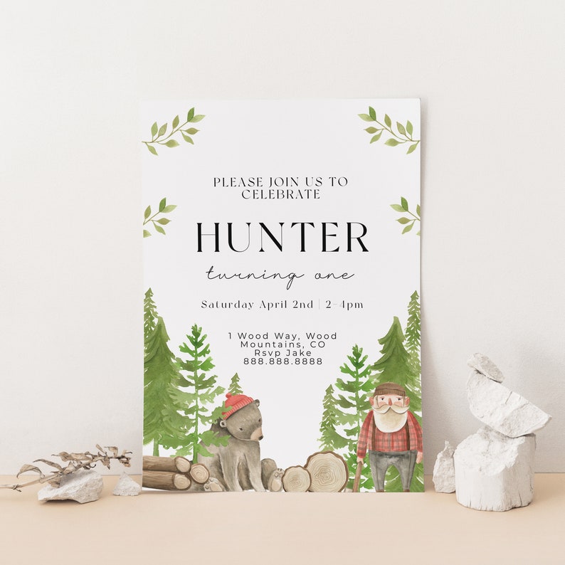 Lumberjack Birthday Invitation Woodland Birthday Invitation, Boys Birthday Party, Rustic, Bear Birthday Invite, Editable Instant Download image 4