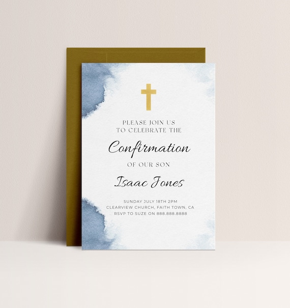 Confirmation Invitation Blue Watercolor Confirmation Etsy