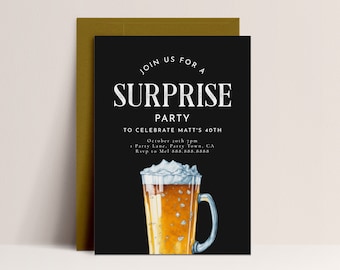 Beer Surprise Birthday Party Invitation -Adult Birthday Invite, 30th Birthday, 40th Birthday, 50th Birthday, Mens, Editable Instant Download