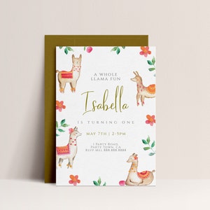 Llama Birthday Invite - Llama Invitation, Whole Llama Fun Template, Llama Theme Party, Kids Party Invite, Girls Editable Digital Download