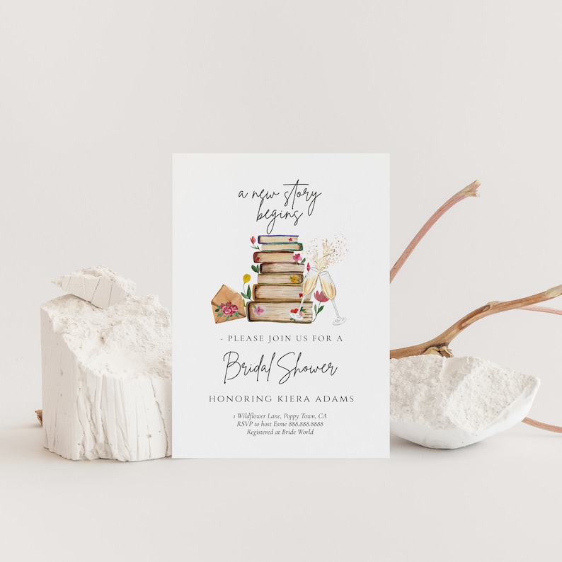 Storybook Bridal Shower Invite-Book Themed Bridal Shower Invitation, Book Shower Invitation, Library Bridal Shower Invite, Editable Download image 5