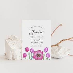 Garden Bridal Shower Invitation-Tulip Bridal Shower Invite, Purple Bridal Shower Invite, Watercolor Flowers, Floral Invite Editable Download image 6