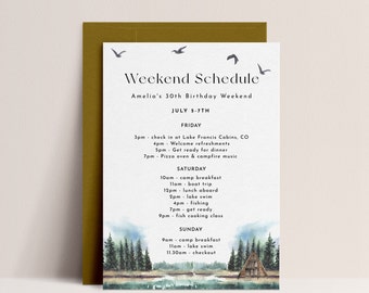 Lake Birthday Itinerary - Editable Lake Birthday Party Invitation, Lake Weekend, Lake Invitation, Lake Bachelorette Itinerary, Download