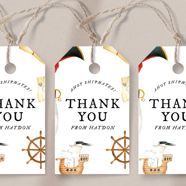 Pirate Favor Tags - Editable Pirate Gift Tag,Pirate Birthday, Map, Boys Kids Birthday Pirate, Pirate Thank You Treasure, Instant Download