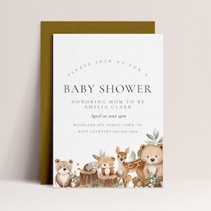 Wald Baby Dusche Einladung-Waldtier Baby Dusche Einladung, Wald Thema, Abenteuer Thema, geschlechtsneutral, bearbeitbarer Download